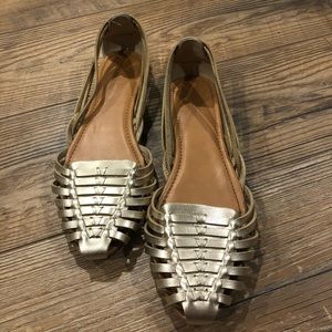 J. Crew woven metallic gold ballet-style flats